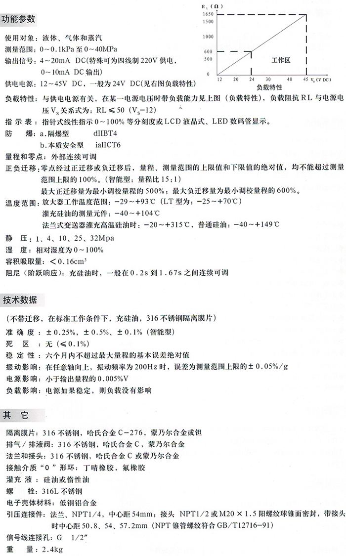 管道差壓變送器技術(shù)參數(shù)對(duì)照表